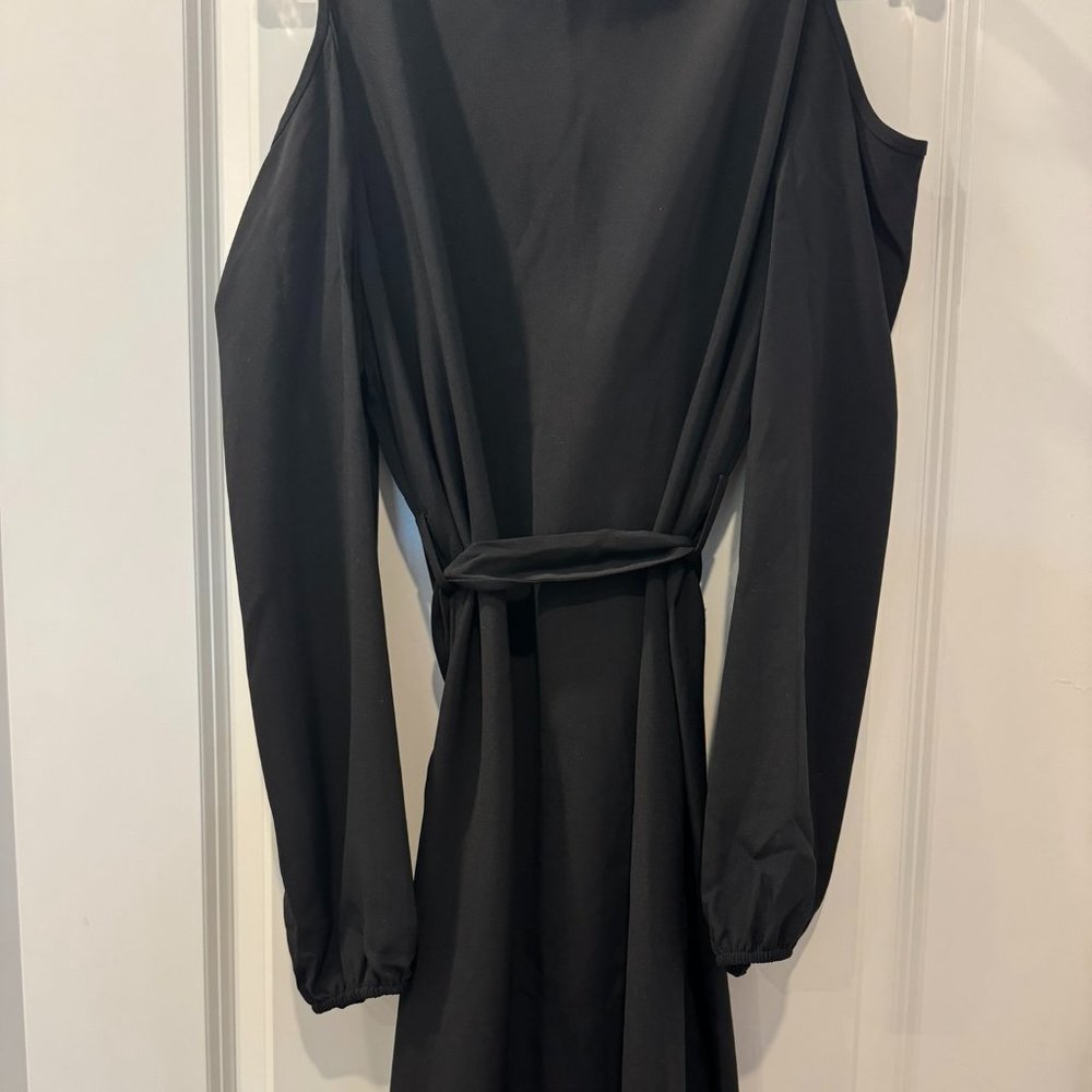 Tamara Mellon Black Silk Cold Shoulder Dress, Long-Sleeved, Size 6 - Picture 2 of 5